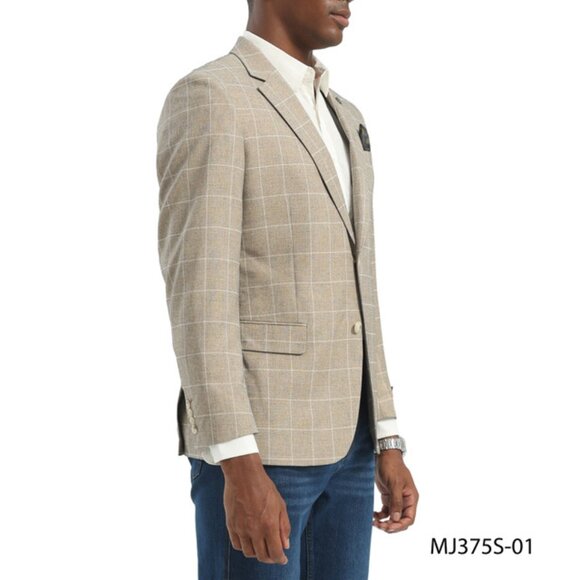 Tan Windowpane Notch Lapel Slim Fit Tazzio Men's Jacket - Picture 3 of 3